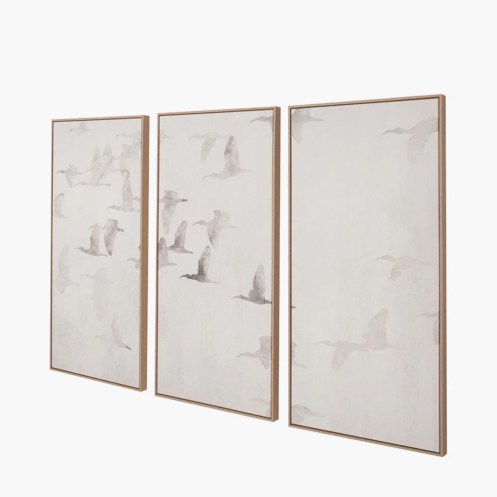 S/3 Natural and White Birds Canvases with Natural Frames - Image 6