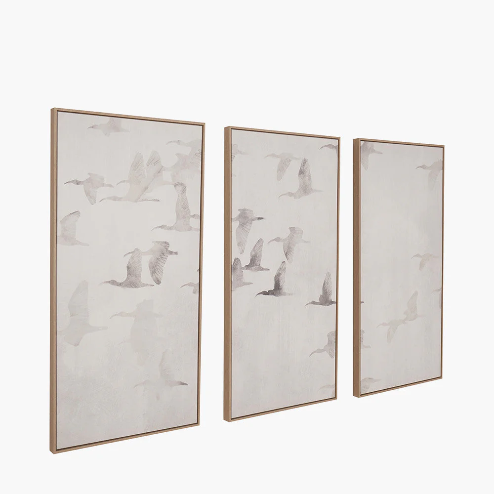 S/3 Natural and White Birds Canvases with Natural Frames - Image 7
