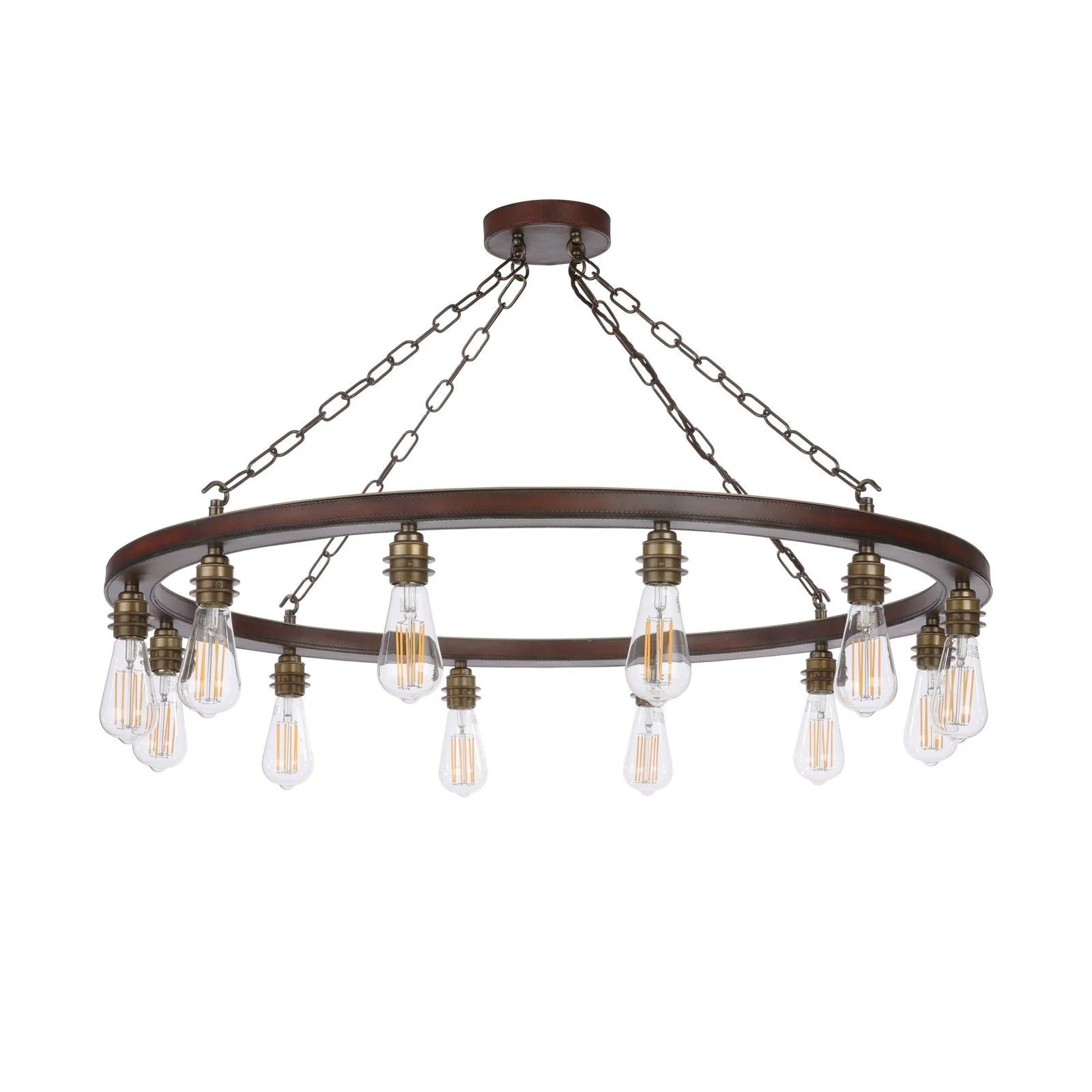 Saddler 8/12 Light Pendant Leather Effect and Antique Brass - Image 3