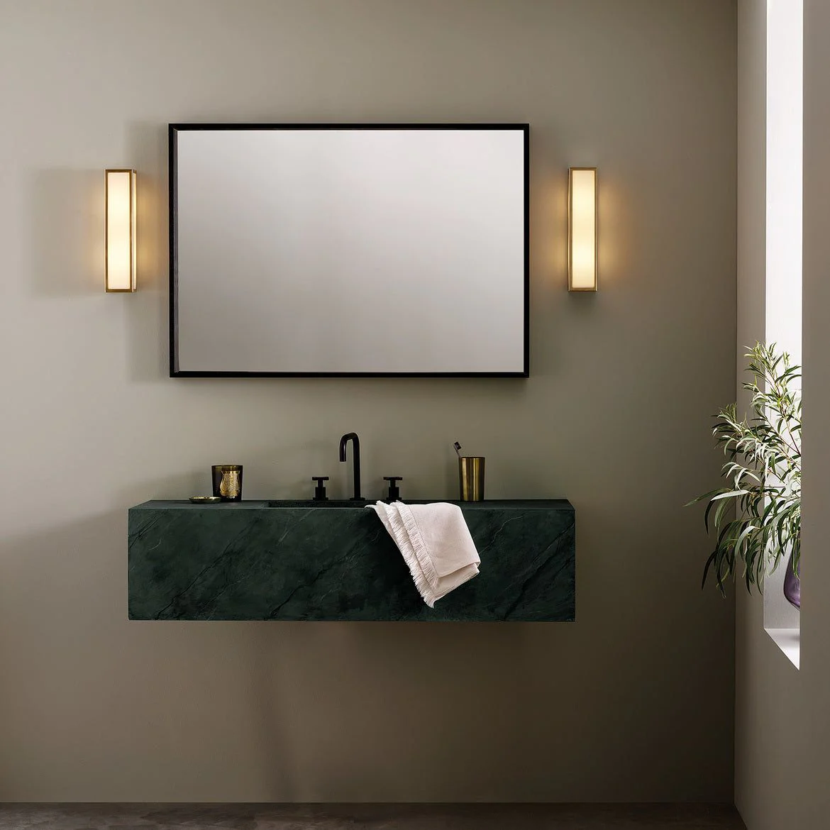 Salerno 350 Flush Wall Light Range IP44 - Natural Brass/Textured Black Finish - Image 3