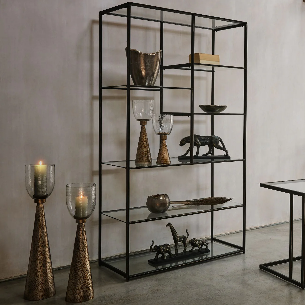 Sandbanks Iron and Hammered Glass Hurricane Floor Candle - Image 3