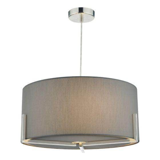 Santino Pendant Satin Chrome C/W Grey Cotton Shade