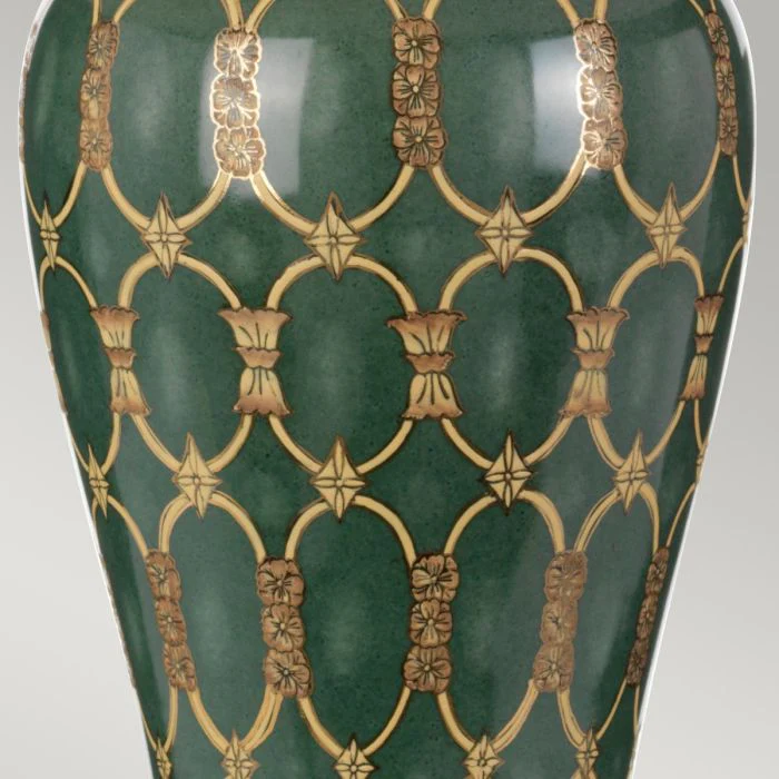 Sashi 1 Light Table Lamp With Tall Empire Shade - Green with Gold and Brown with Ivory with Black and Gold trim Shade - Image 5