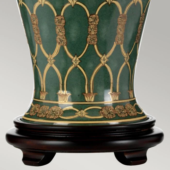 Sashi 1 Light Table Lamp With Tall Empire Shade - Green with Gold and Brown with Ivory with Black and Gold trim Shade - Image 6