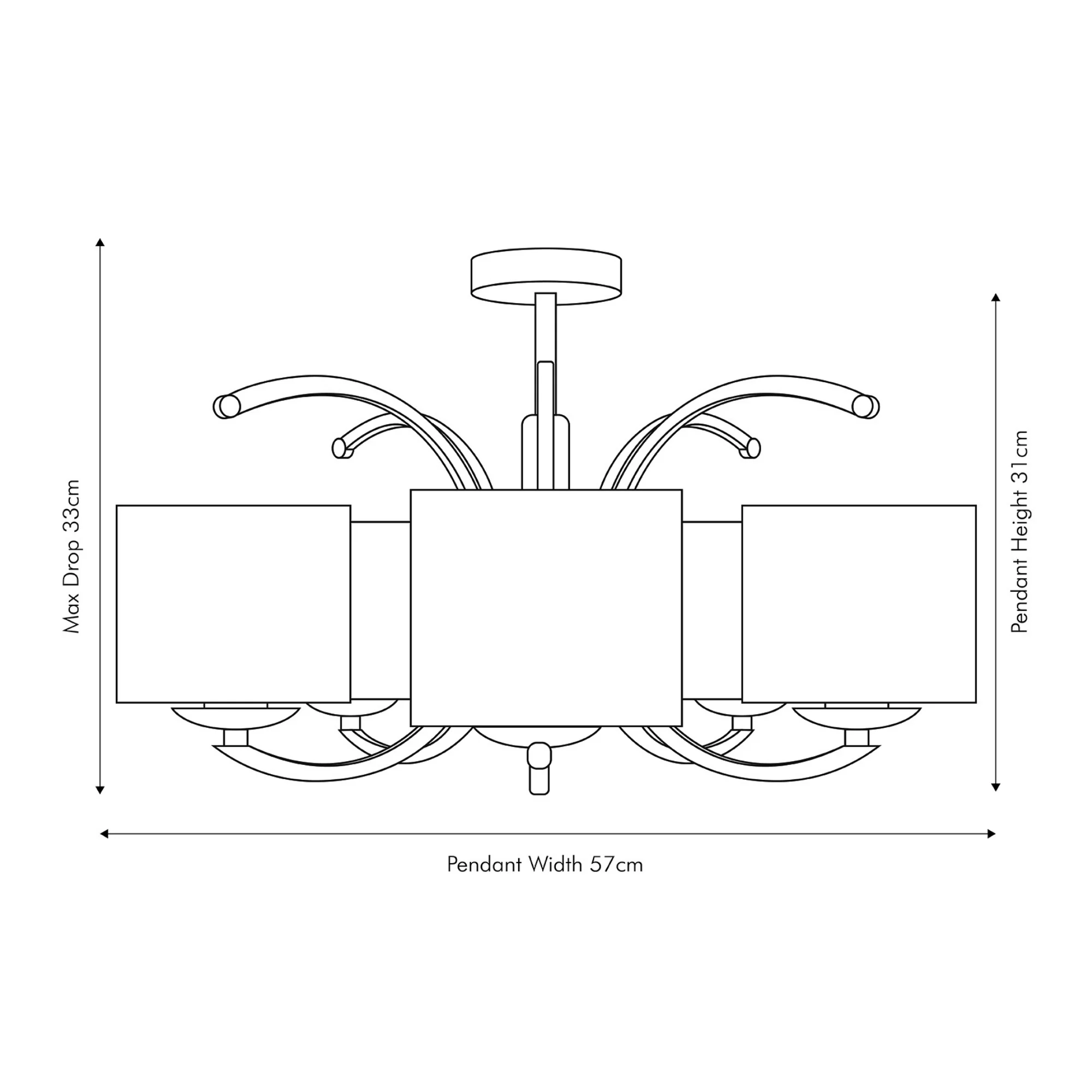 Arcadia Metal Curved 3/5 Arm Semi Flush Pendant- Brass/ Silver Finish - Image 8