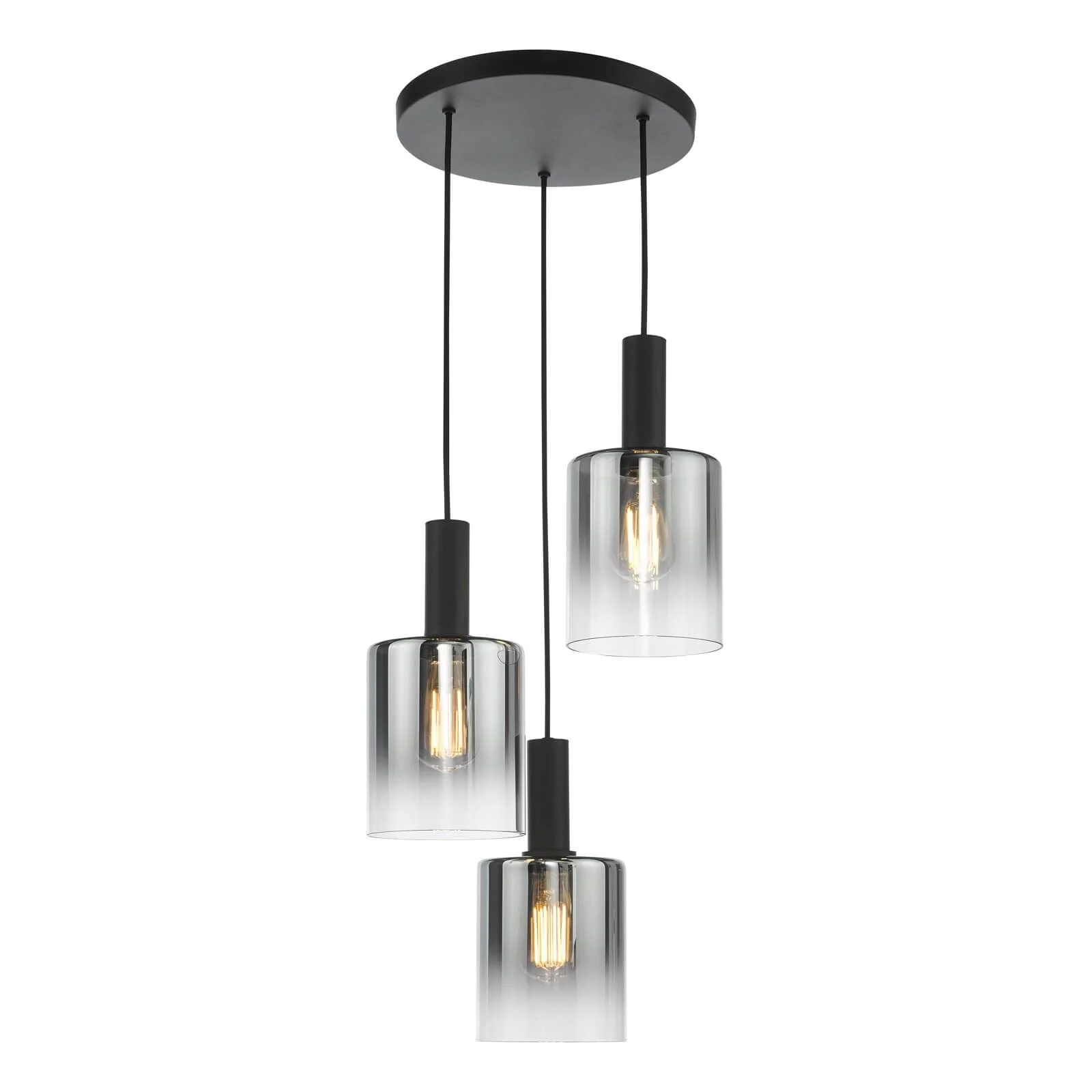 Savannah 3 Light Cluster Pendant- Matt Black and Smoked Glass/ Satin Gold and Gold Ombre Glass