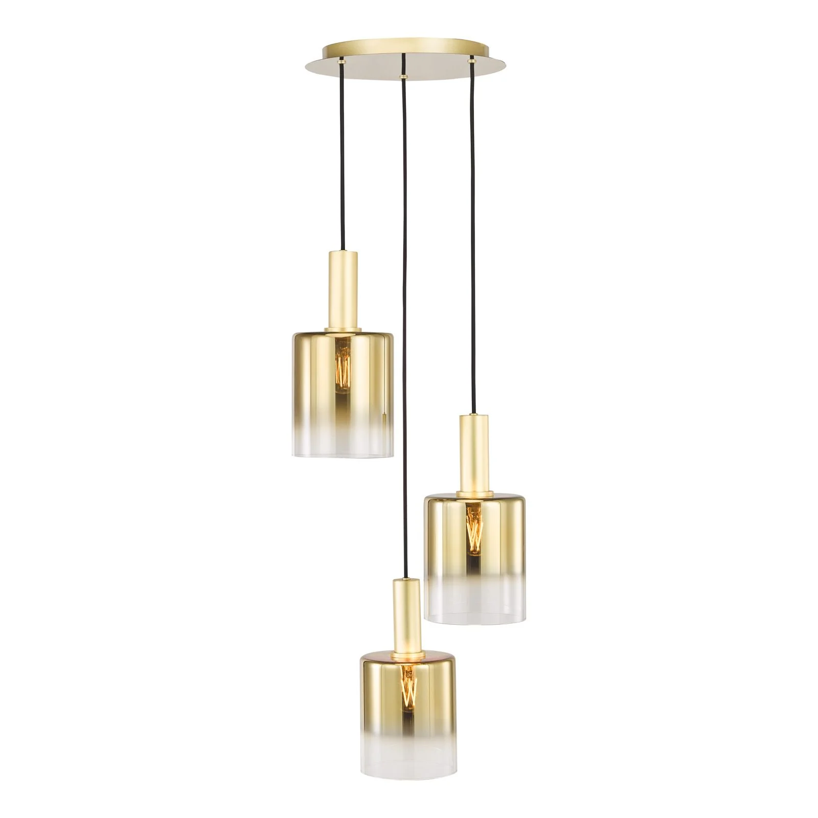 Savannah 3 Light Cluster Pendant- Matt Black and Smoked Glass/ Satin Gold and Gold Ombre Glass - Image 2