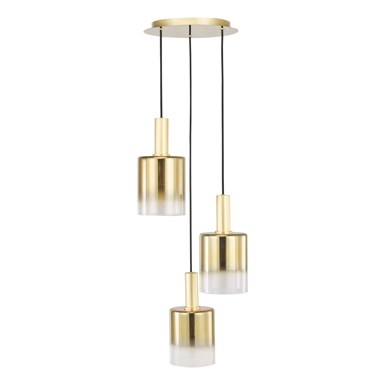 Savannah 3 Light Cluster Pendant- Matt Black and Smoked Glass/ Satin Gold and Gold Ombre Glass - Image 4