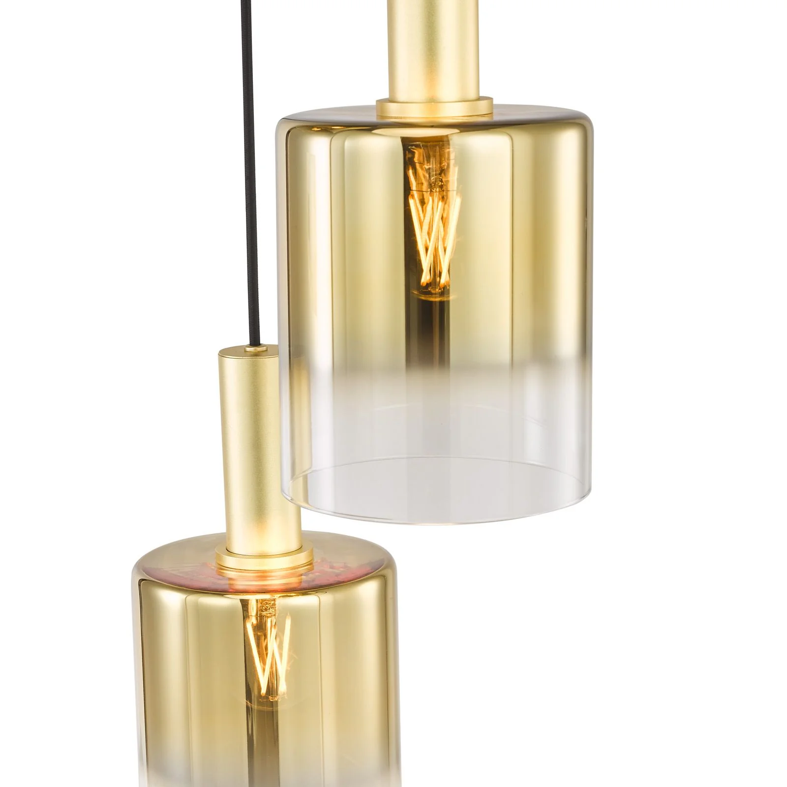 Savannah 3 Light Cluster Pendant- Matt Black and Smoked Glass/ Satin Gold and Gold Ombre Glass - Image 5