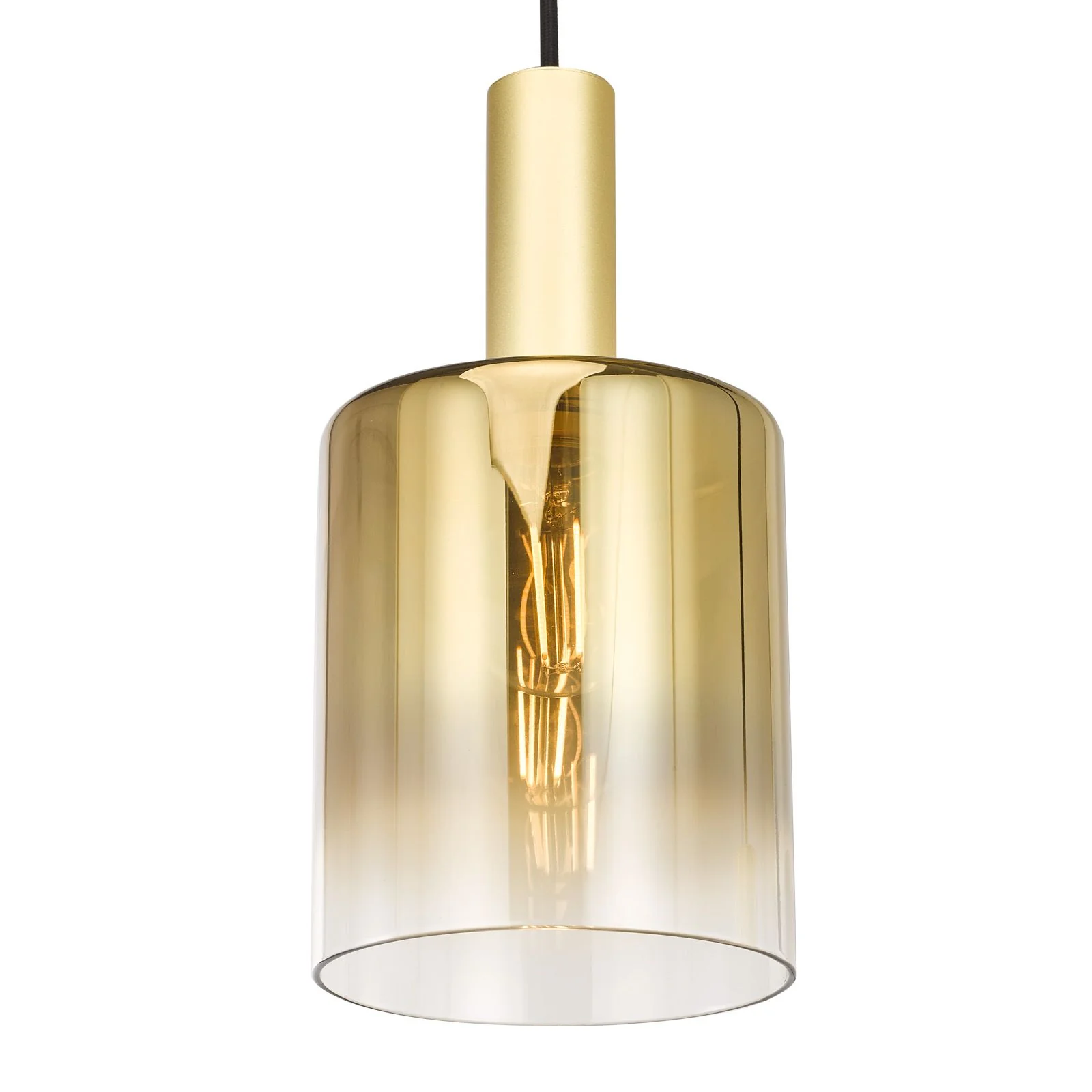 Savannah 3 Light Cluster Pendant- Matt Black and Smoked Glass/ Satin Gold and Gold Ombre Glass - Image 6