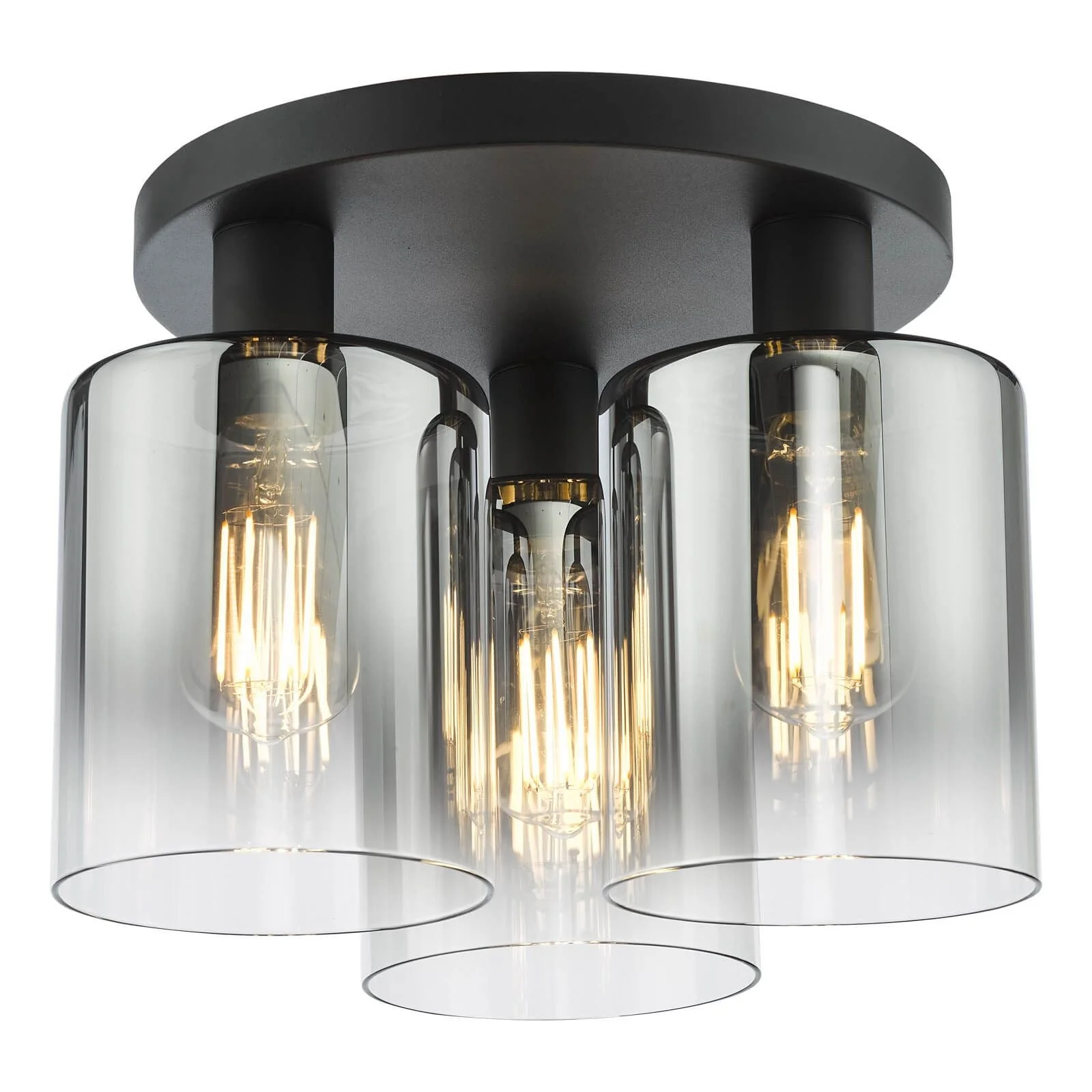 Savannah 3 Light Semi-Flush - Matt Black and Smoked Glass/ Satin Gold and Gold Ombre Glass
