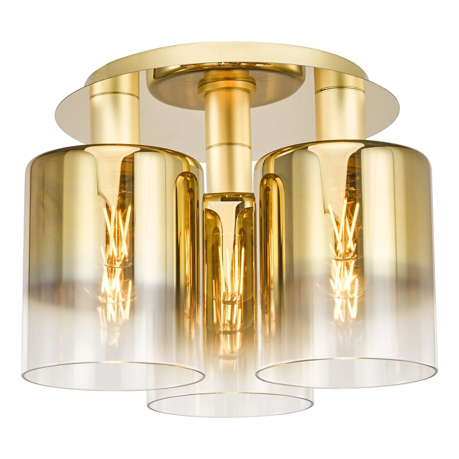 Savannah 3 Light Semi-Flush - Matt Black and Smoked Glass/ Satin Gold and Gold Ombre Glass - Image 3