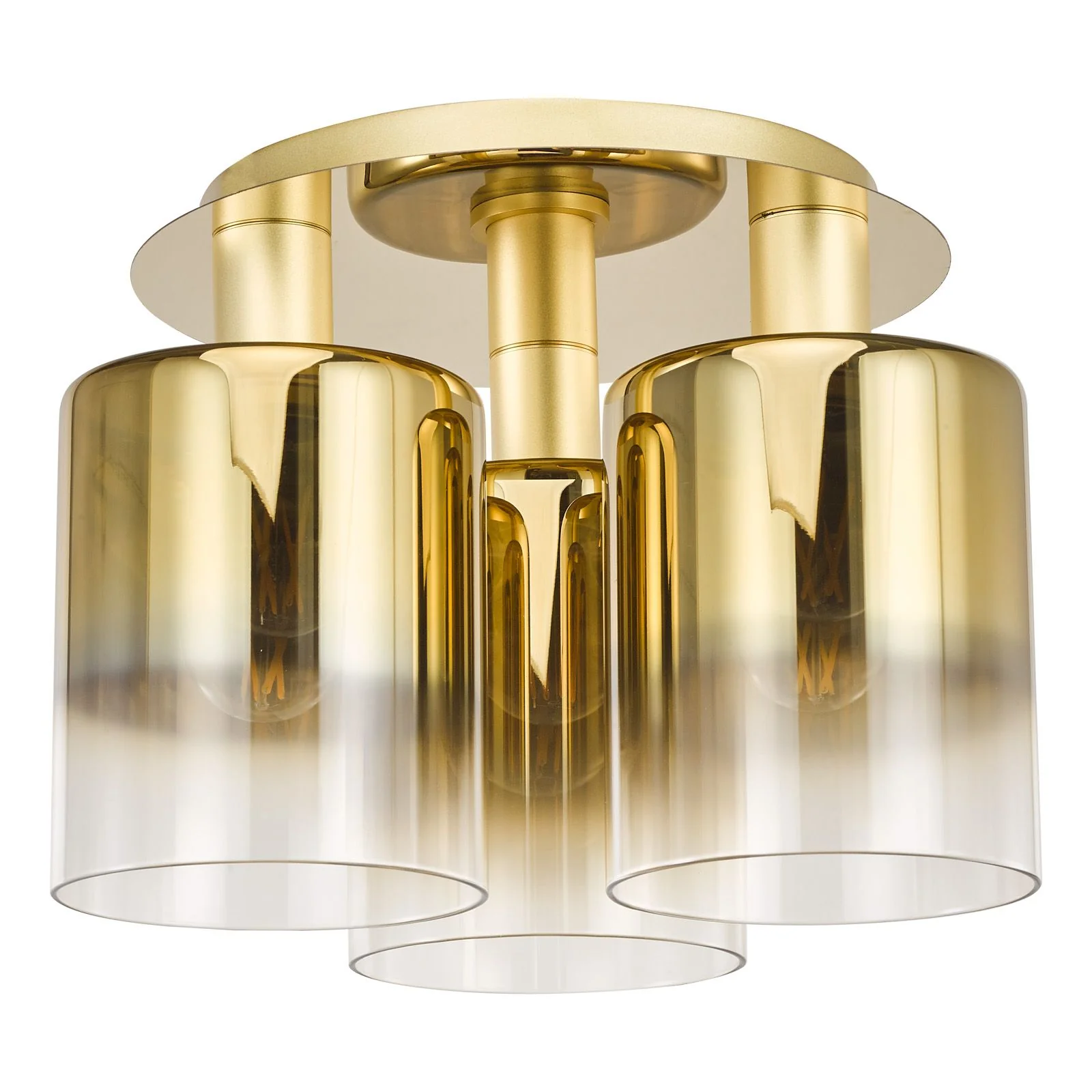 Savannah 3 Light Semi-Flush - Matt Black and Smoked Glass/ Satin Gold and Gold Ombre Glass - Image 4