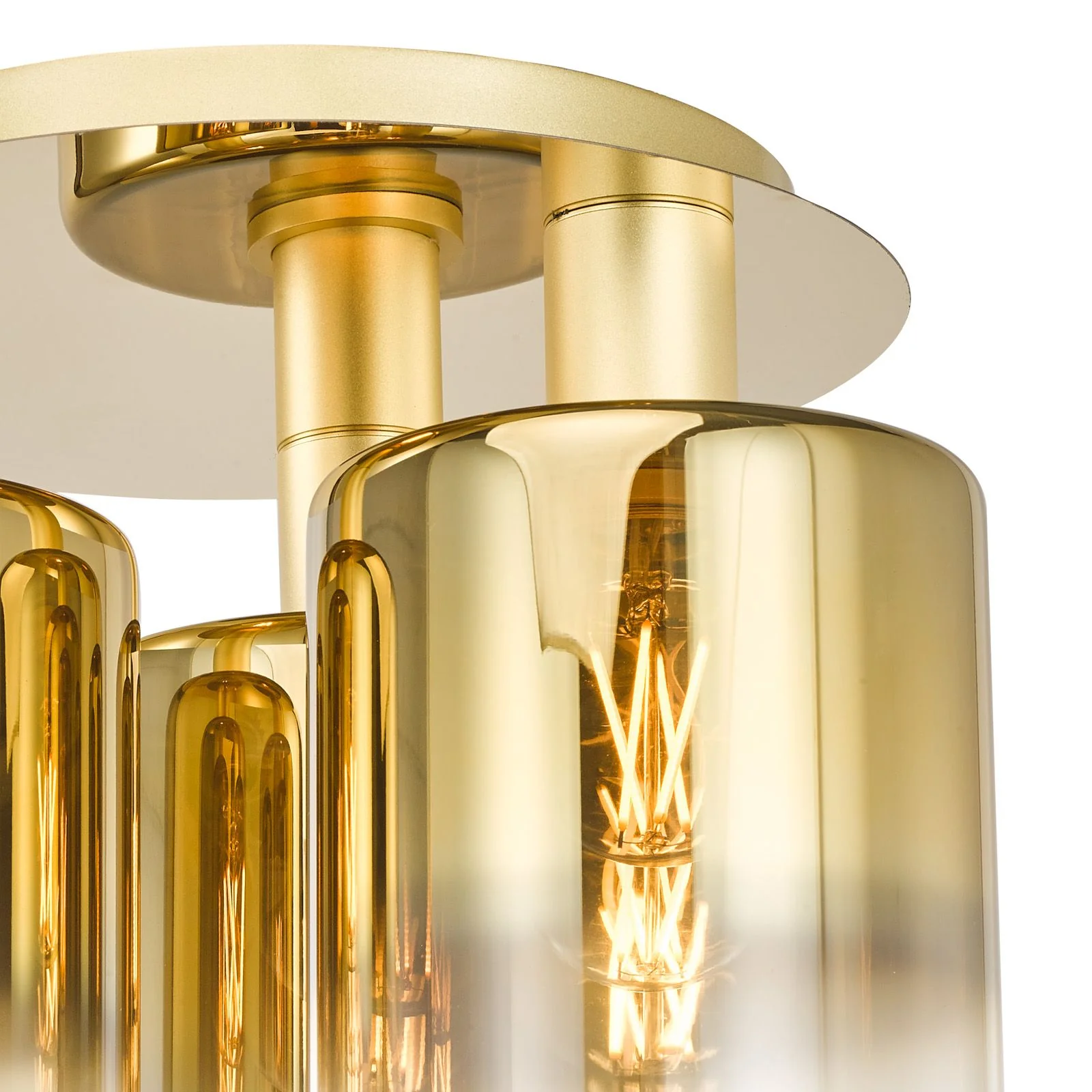 Savannah 3 Light Semi-Flush - Matt Black and Smoked Glass/ Satin Gold and Gold Ombre Glass - Image 5