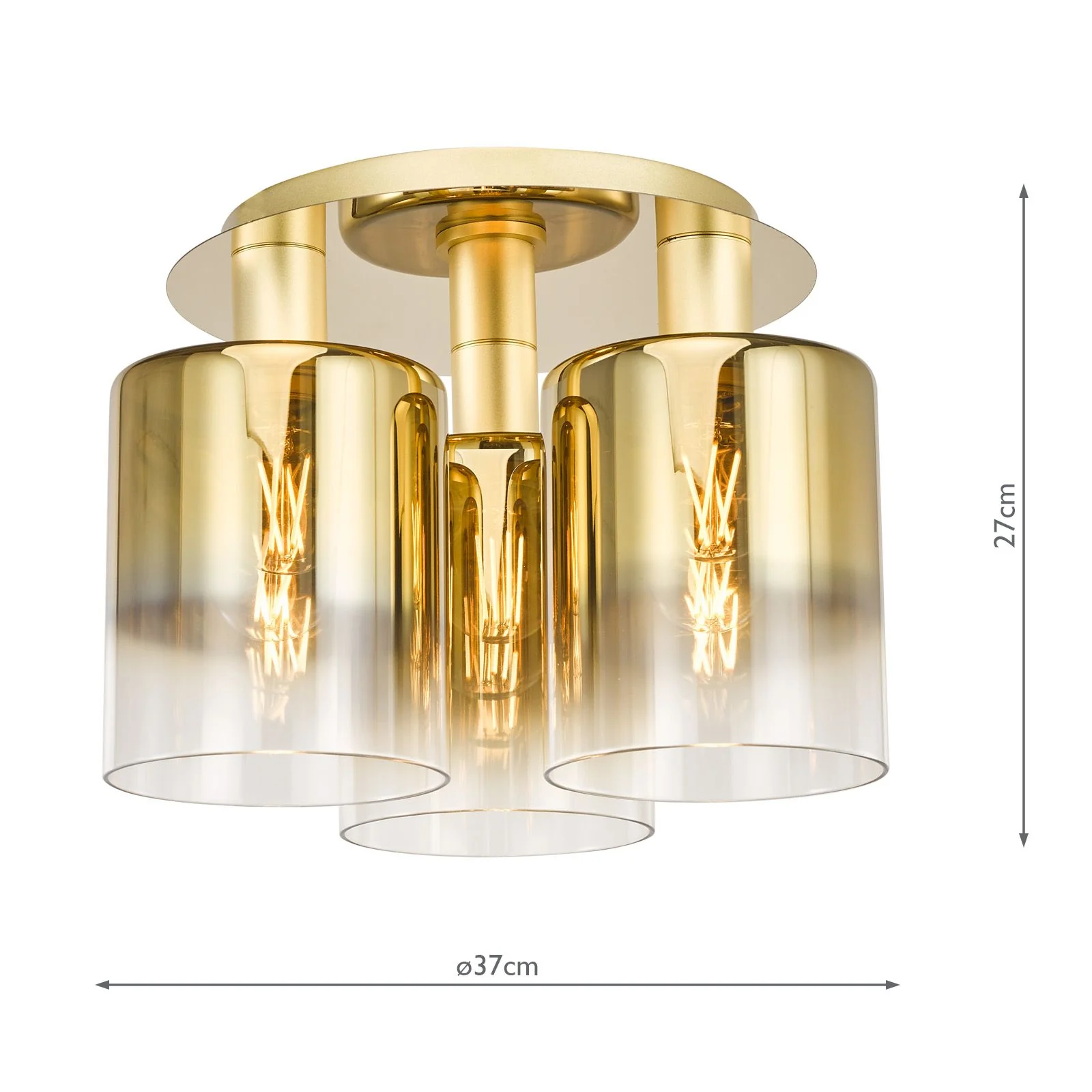 Savannah 3 Light Semi-Flush - Matt Black and Smoked Glass/ Satin Gold and Gold Ombre Glass - Image 6