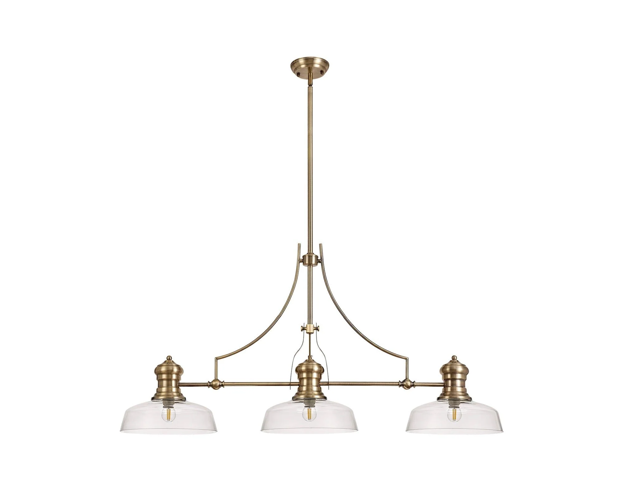 Savannah 3L Island Ceiling Light  E27 With 30cm Glass Shade Antique Brass With various Shade Colours IP20 - Image 14