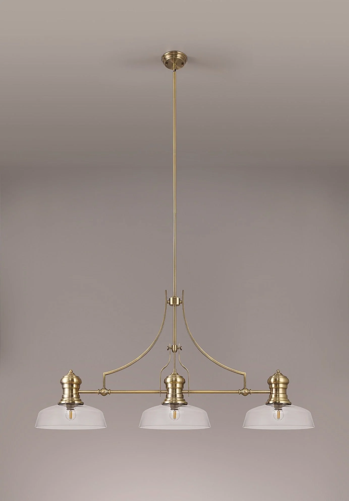 Savannah 3L Island Ceiling Light  E27 With 30cm Glass Shade Antique Brass With various Shade Colours IP20 - Image 15