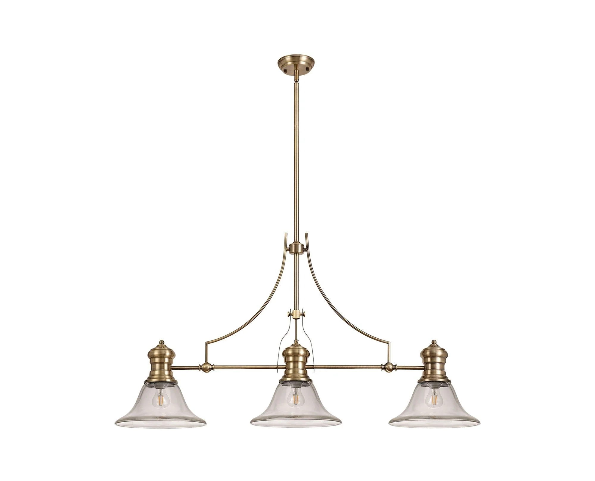 Savannah 3L Island Ceiling Light  E27 With 30cm Glass Shade Antique Brass With various Shade Colours IP20 - Image 16