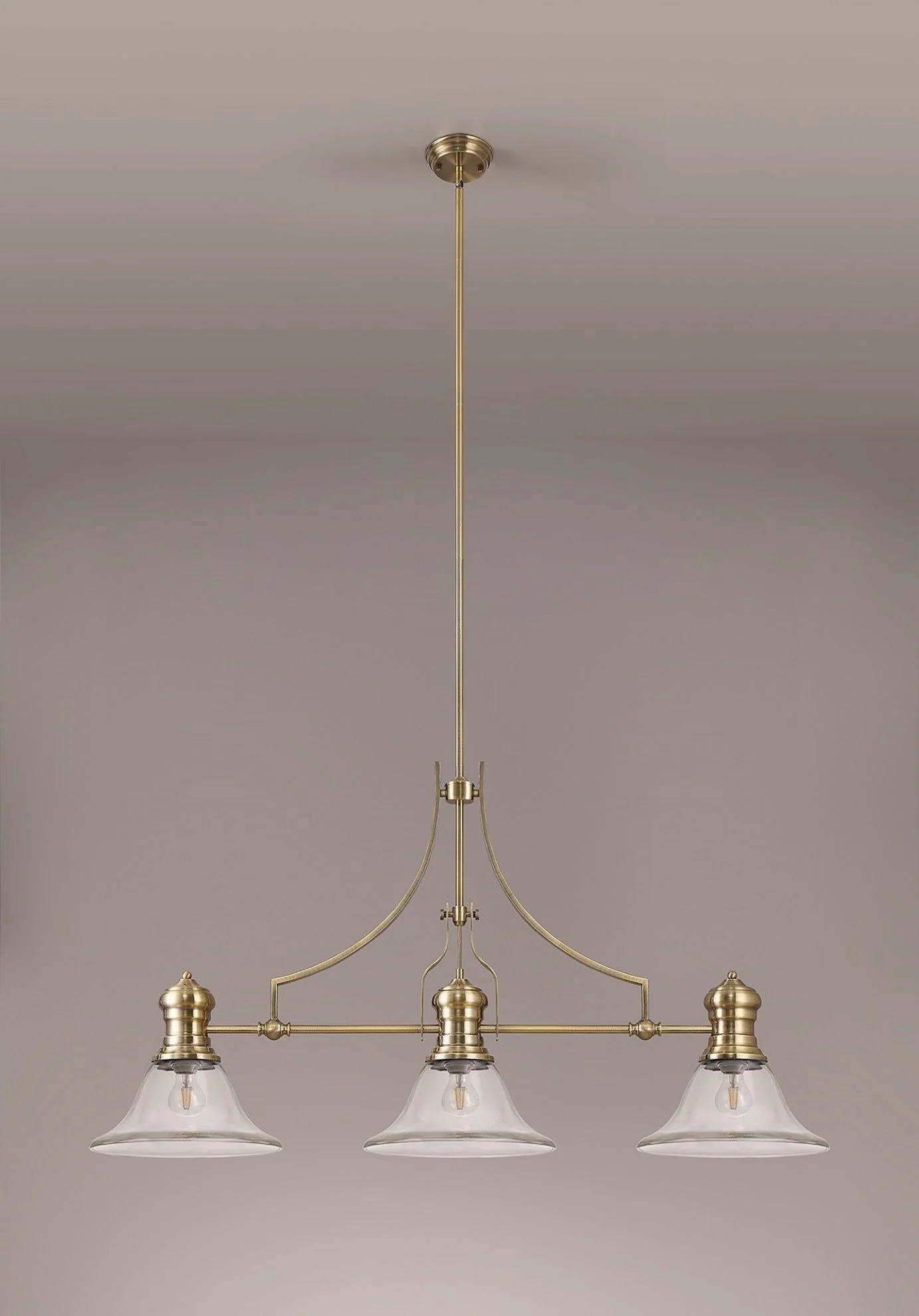 Savannah 3L Island Ceiling Light  E27 With 30cm Glass Shade Antique Brass With various Shade Colours IP20 - Image 17