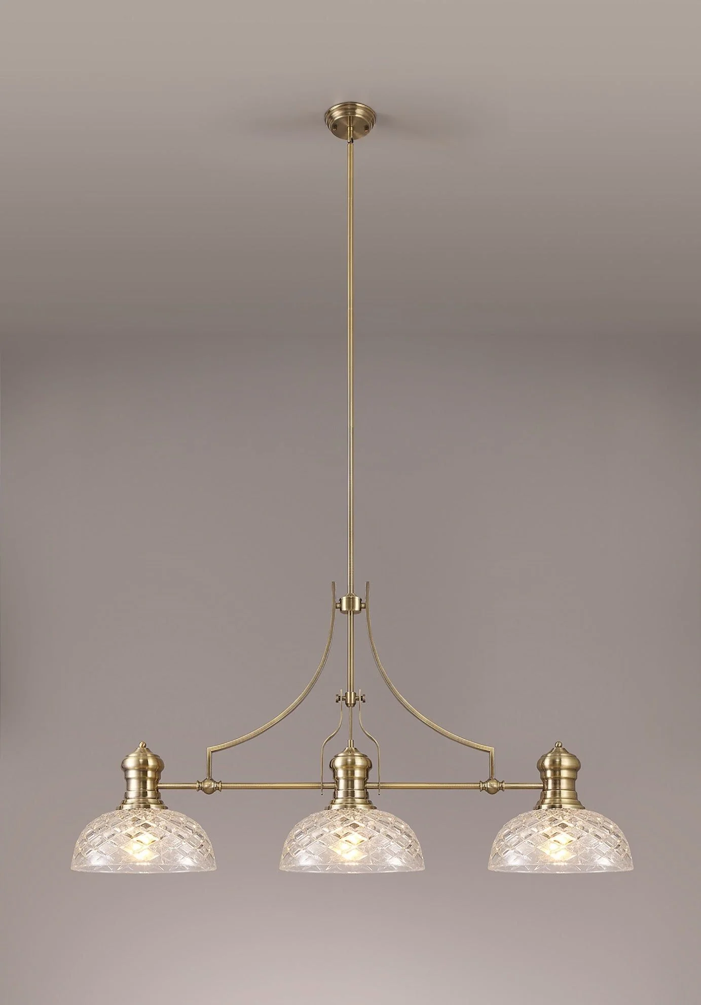 Savannah 3L Island Ceiling Light  E27 With 30cm Glass Shade Antique Brass With various Shade Colours IP20 - Image 21