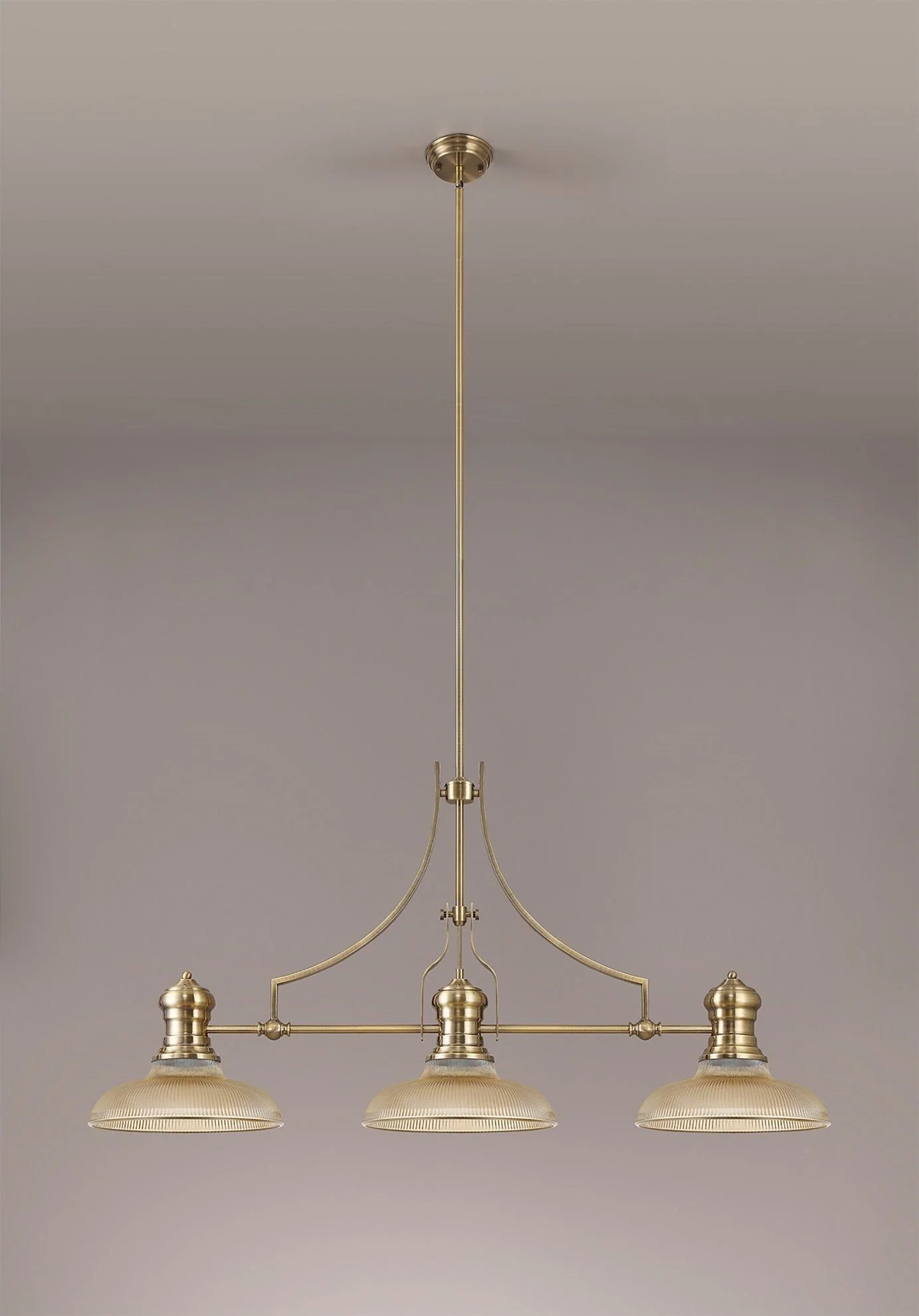 Savannah 3L Island Ceiling Light  E27 With 30cm Glass Shade Antique Brass With various Shade Colours IP20 - Image 3