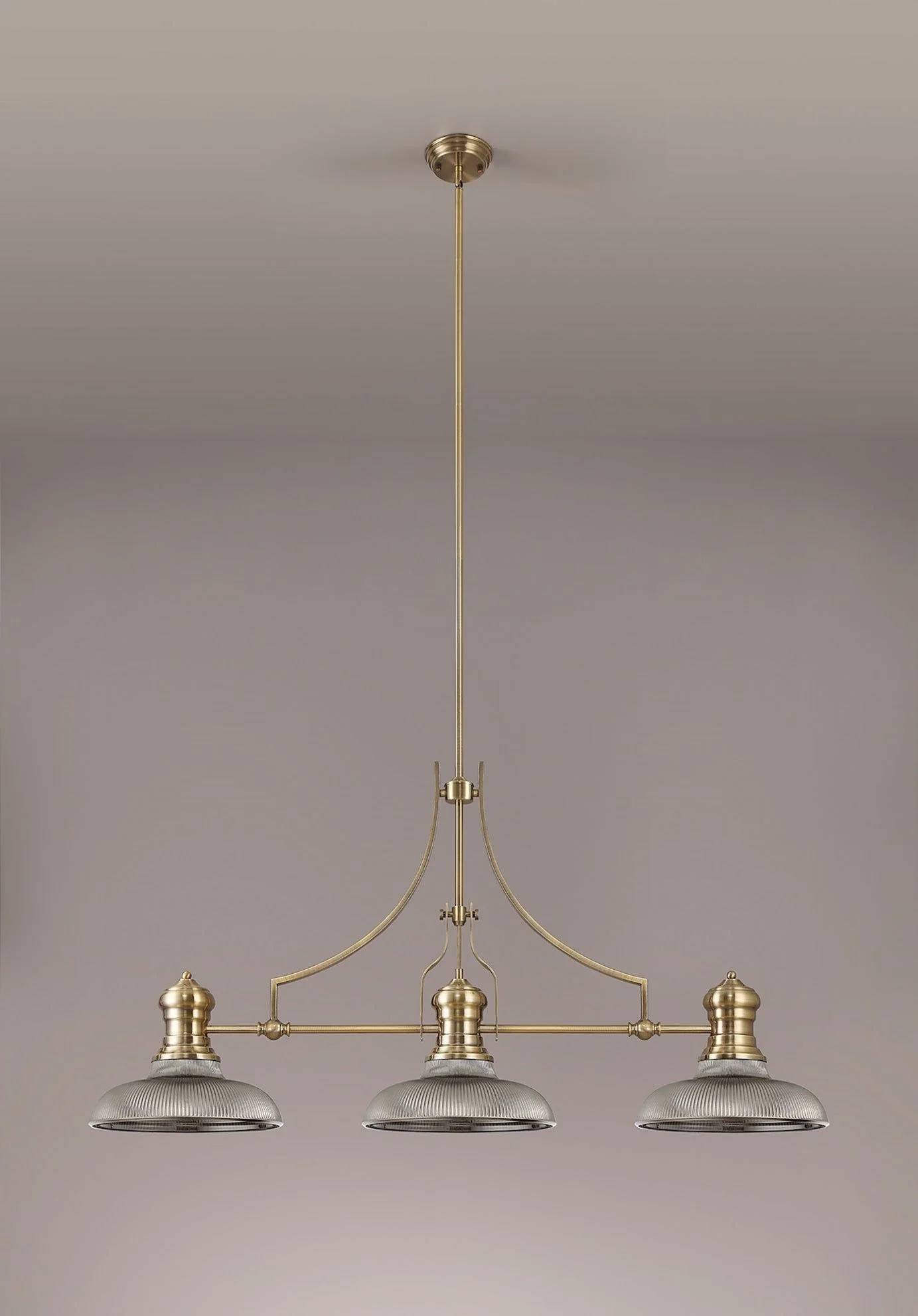 Savannah 3L Island Ceiling Light  E27 With 30cm Glass Shade Antique Brass With various Shade Colours IP20 - Image 5