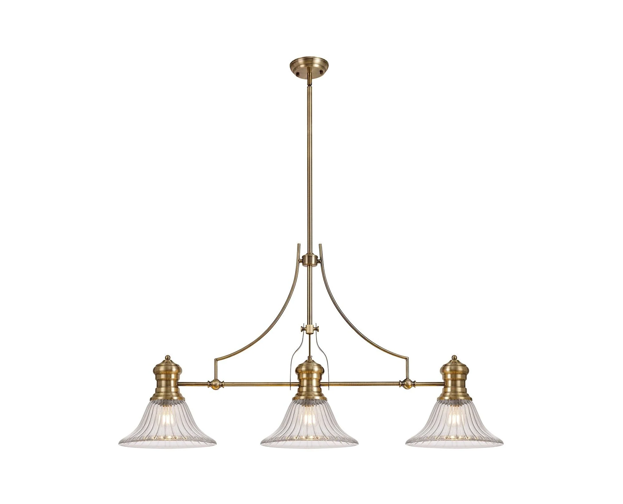 Savannah 3L Island Ceiling Light  E27 With 30cm Glass Shade Antique Brass With various Shade Colours IP20 - Image 8
