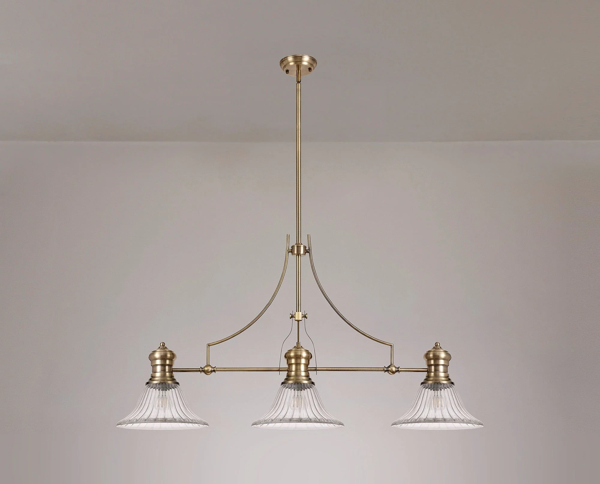 Savannah 3L Island Ceiling Light  E27 With 30cm Glass Shade Antique Brass With various Shade Colours IP20 - Image 9
