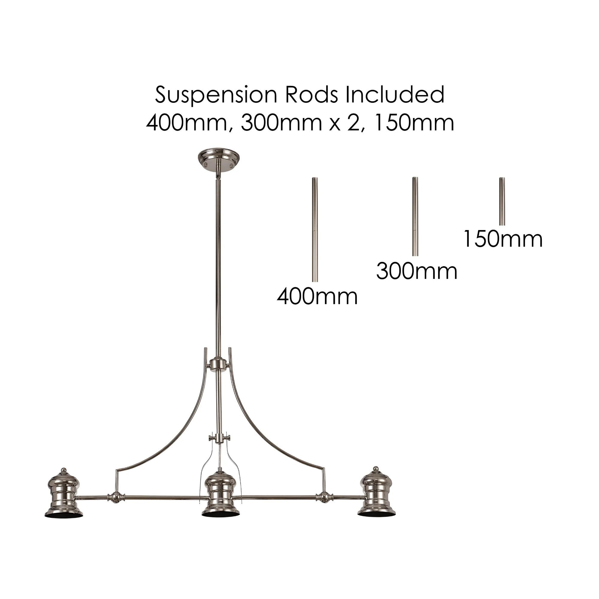 Savannah 3L Island Ceiling Light  E27 With 30cm Various Glass Shade, Polished Nickel With various Shade Colours IP20 - Image 24