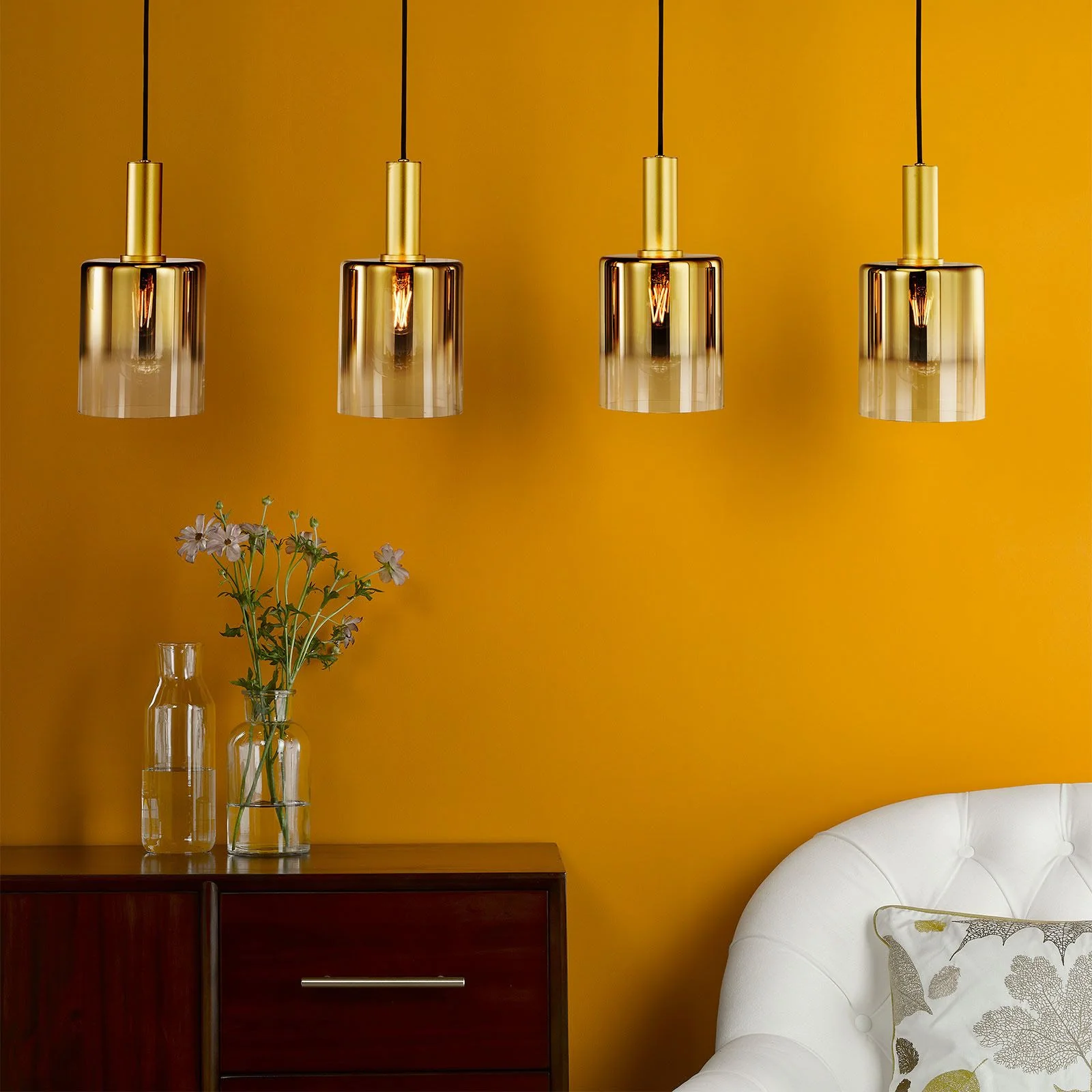 Savannah 4 Light Bar Pendant- Satin Gold and Gold Ombre Glass - Image 4