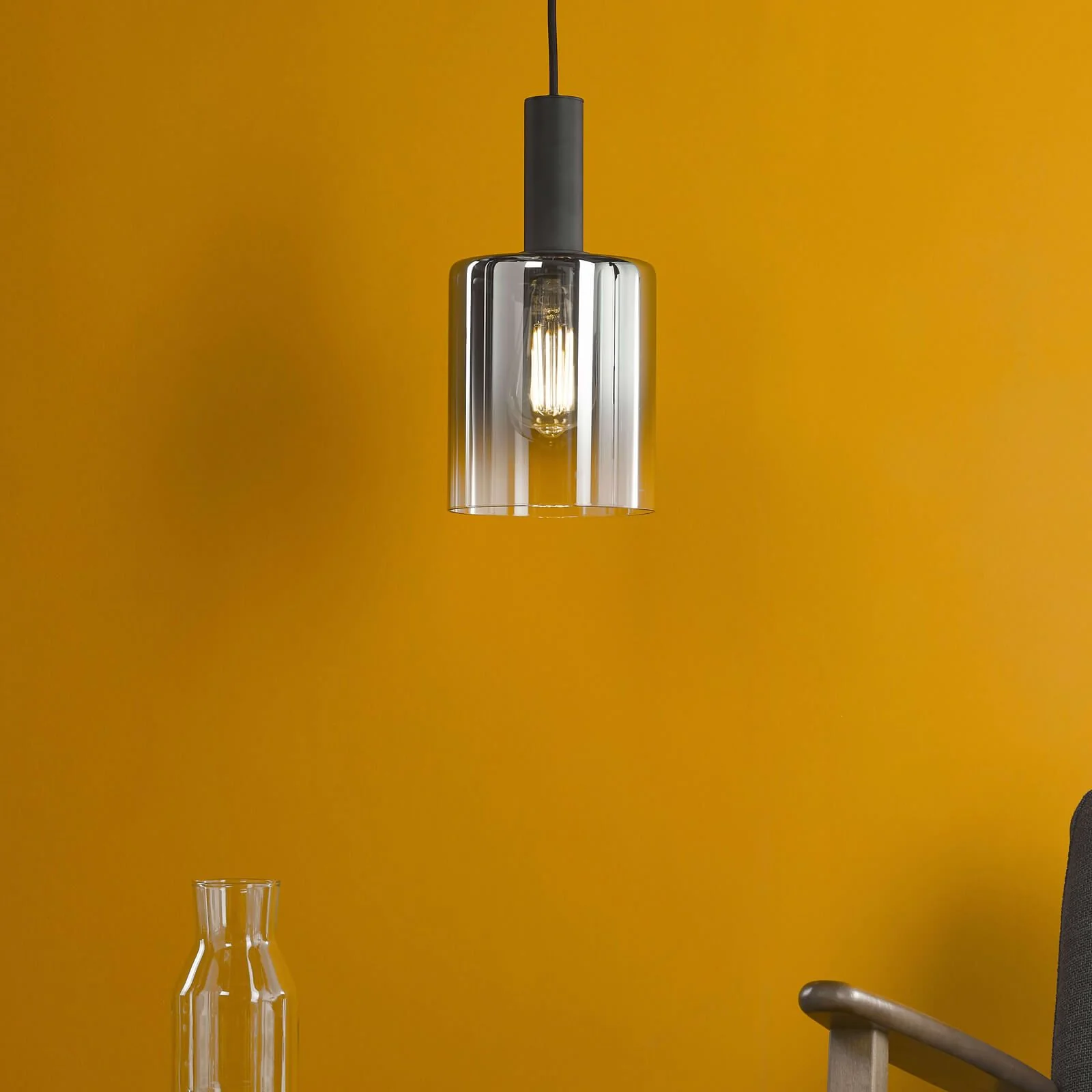 Savannah Pendant- Matt Black and Smoked Glass/ Satin Gold and Gold Ombre Glass - Image 3