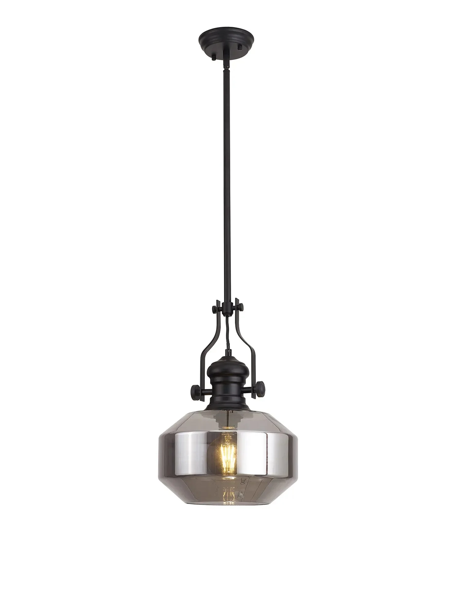 Savannah Single Pendant, 1 x E27, Round Champfered Glass, Matt Black - Finish