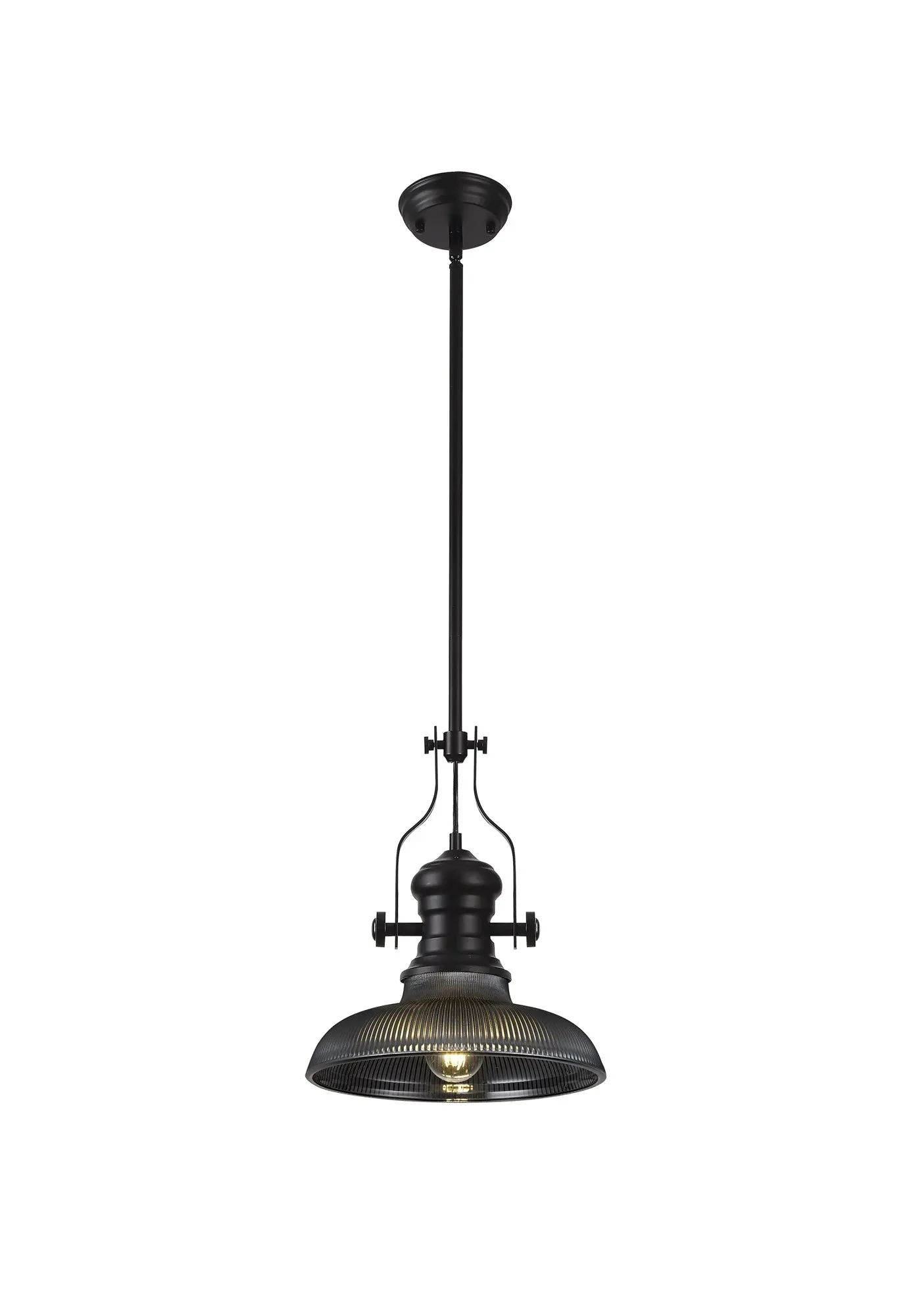Savannah Single Pendant, 1 x E27, Round Champfered Glass, Matt Black - Finish - Image 2