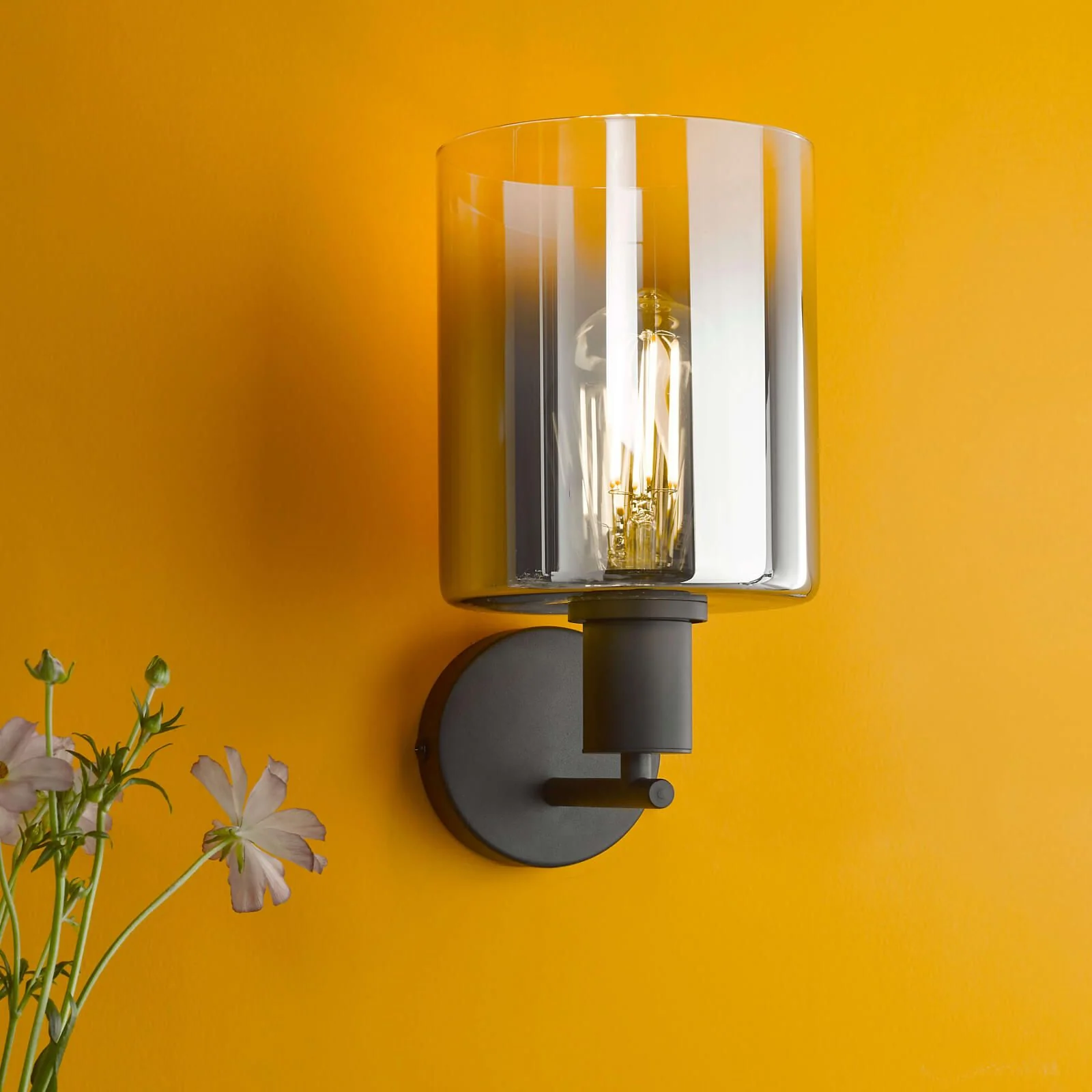 Savannah Wall Light- Matt Black and Smoked Glass/Satin Gold and Gold Ombre Glass - Image 2