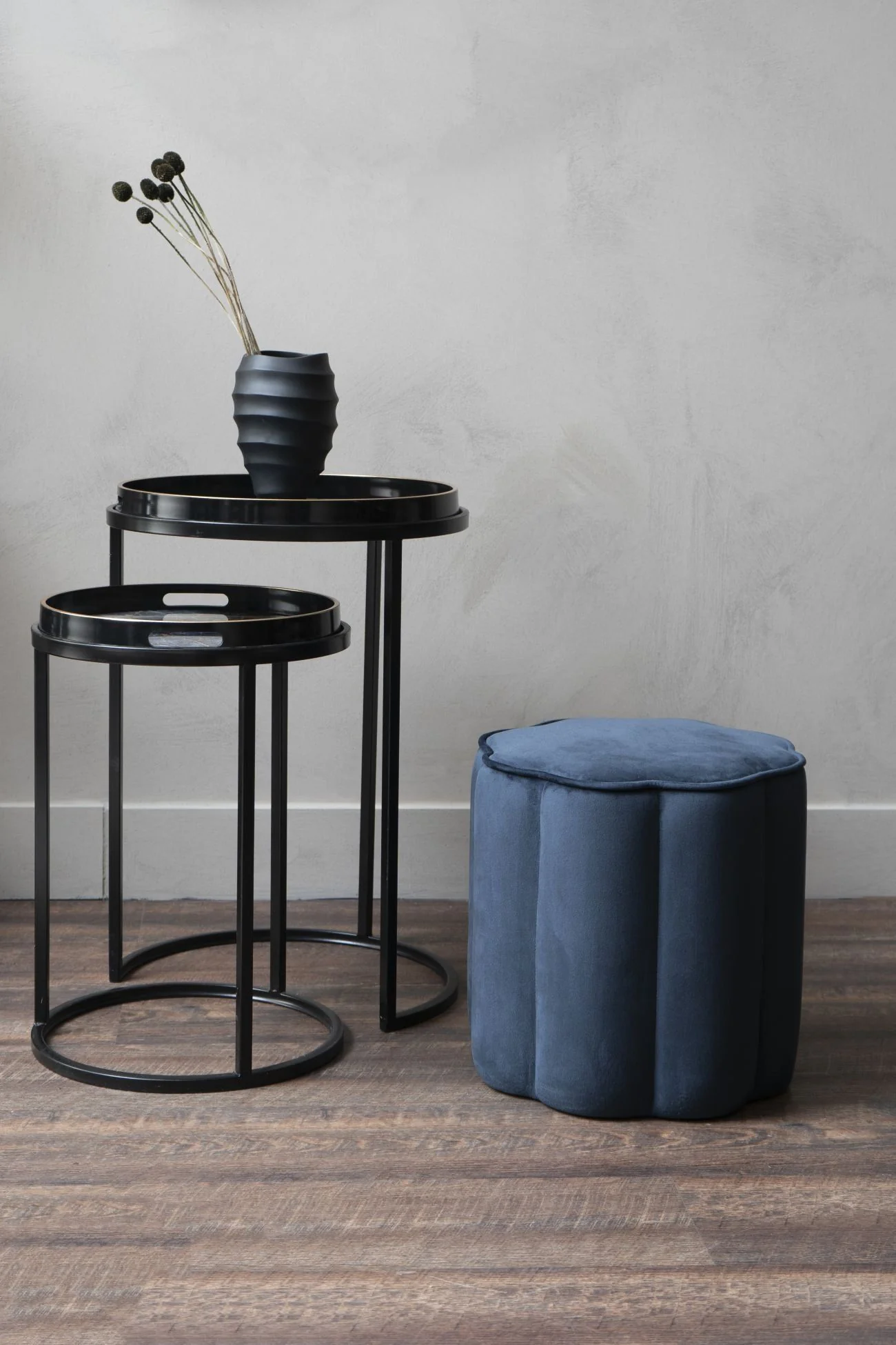 Scallop Footstool in Royal Blue/Smokey Taupe Velvet - Image 5