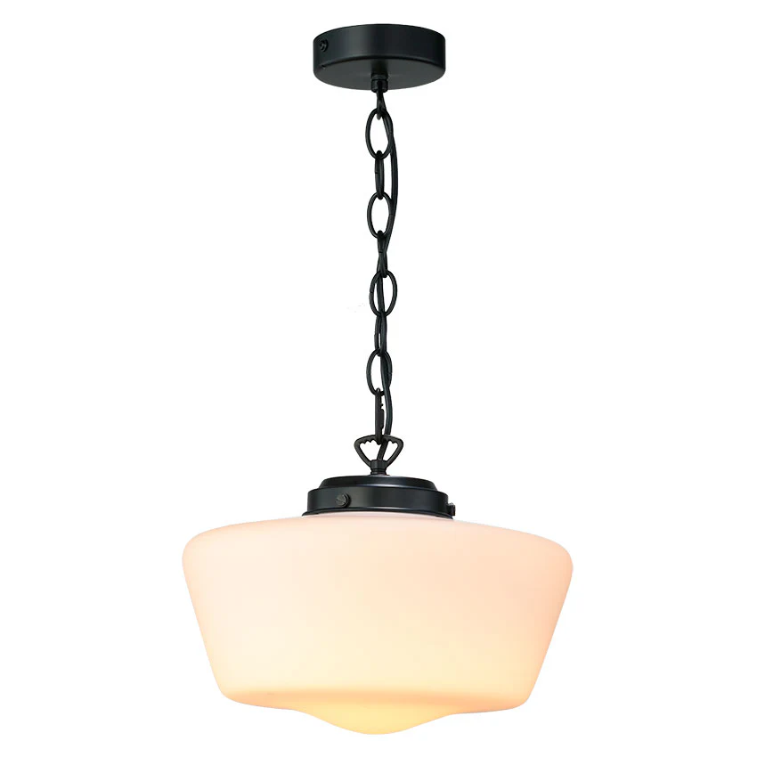 School House Globe Bathroom Pendant IP44- Matt Black/ Antique Brass - Image 2