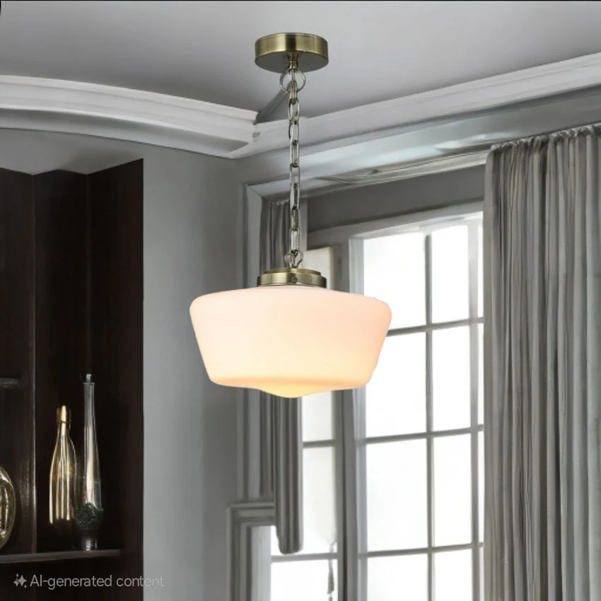 School House Globe Bathroom Pendant IP44- Matt Black/ Antique Brass - Image 3