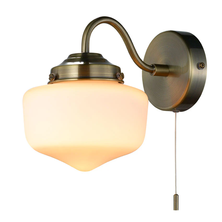 School House Globe Bathroom Wall Light IP44- Antique Brass/ Matt Black - Image 2