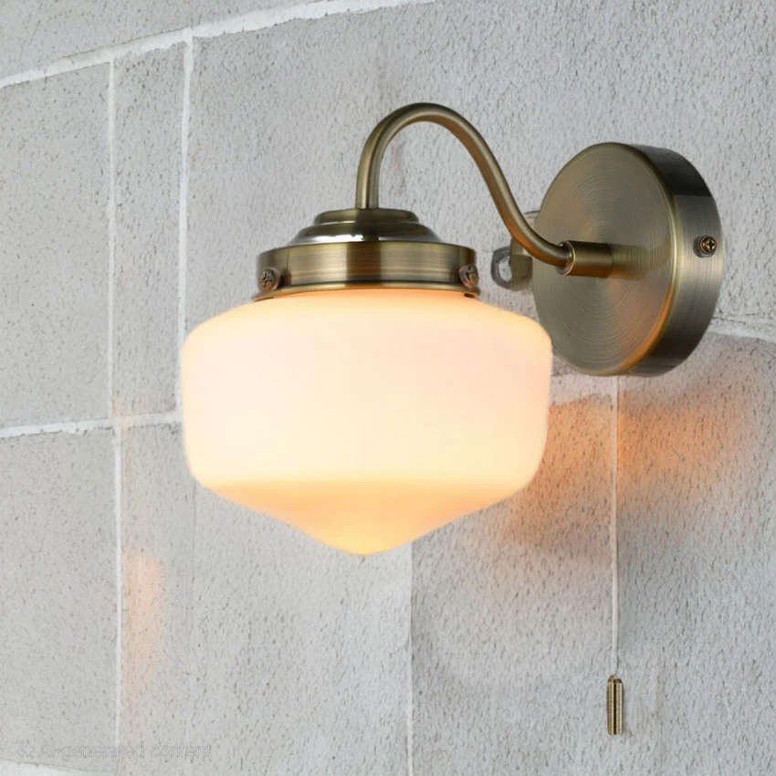 School House Globe Bathroom Wall Light IP44- Antique Brass/ Matt Black - Image 3