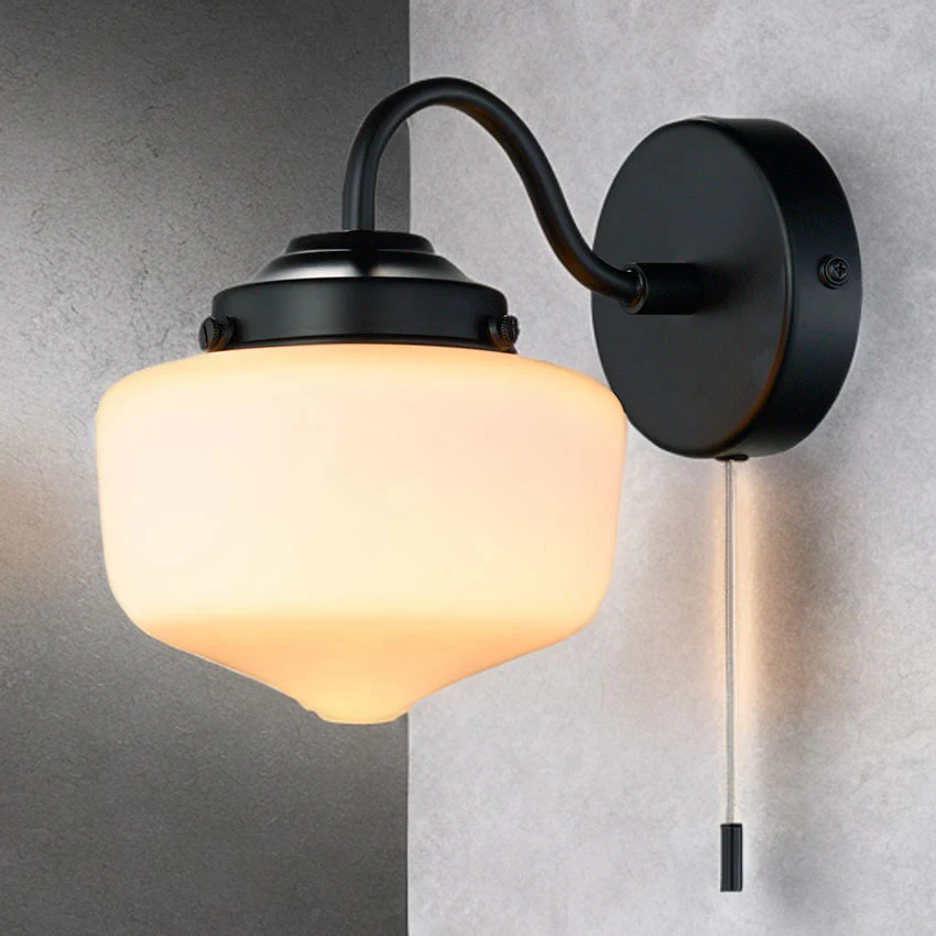 School House Globe Bathroom Wall Light IP44- Antique Brass/ Matt Black - Image 4
