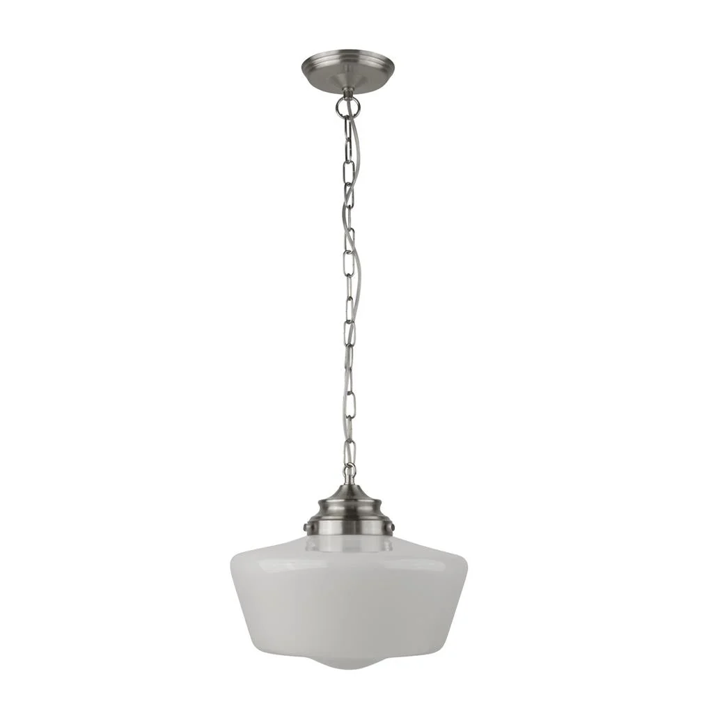 School House Pendant - Satin Silver Metal & Opal Glass - Image 2