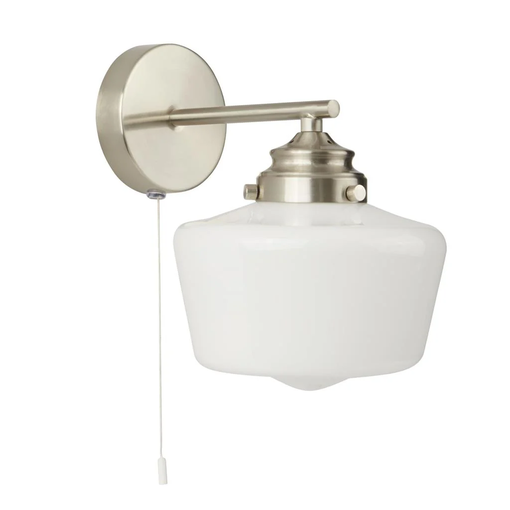 School House Wall Light, Satin Silver Metal & Opal Glass - Promotional Offer - Image 2