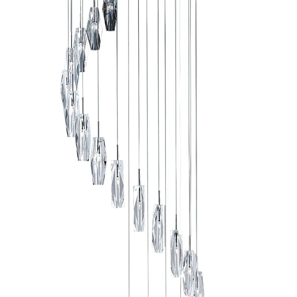 Sculptured 8/20Lt Ice Multi-Drop Pendant - Chrome & Glass - Image 3