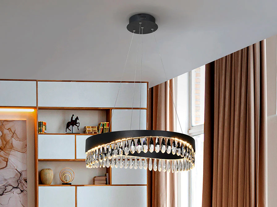 Selene Crystal Ceiling Light - Matt Black & Faceted Finish - Image 2