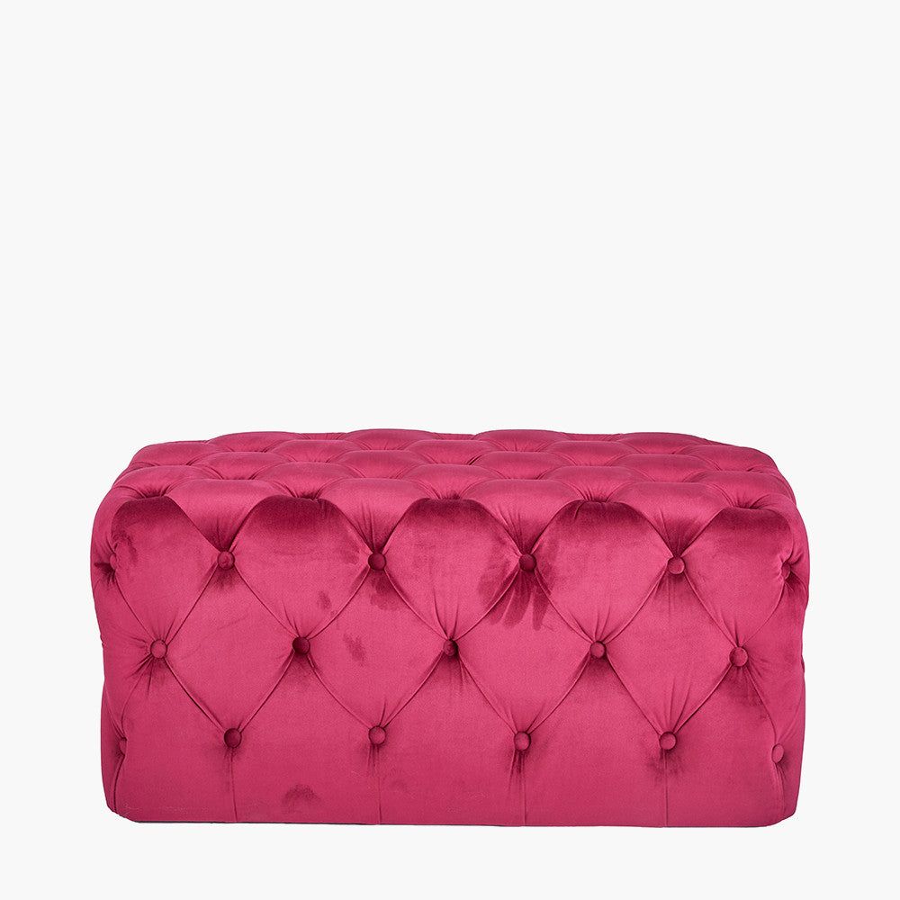 Seraphina Velvet Buttoned Ottoman - Sapphire/Raspberry - Image 3