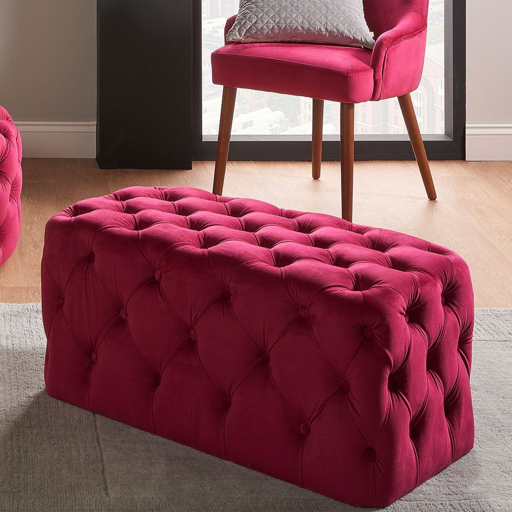 Seraphina Velvet Buttoned Ottoman - Sapphire/Raspberry - Image 4