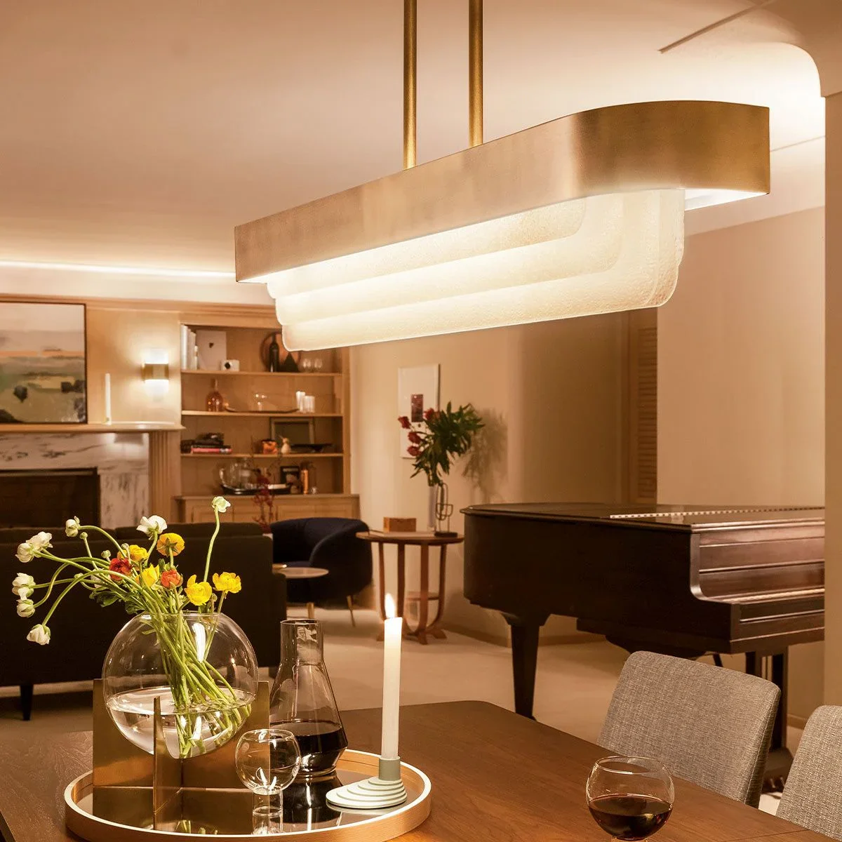 Serene 2 lt LED Chandelier - Natural Brass - Image 7