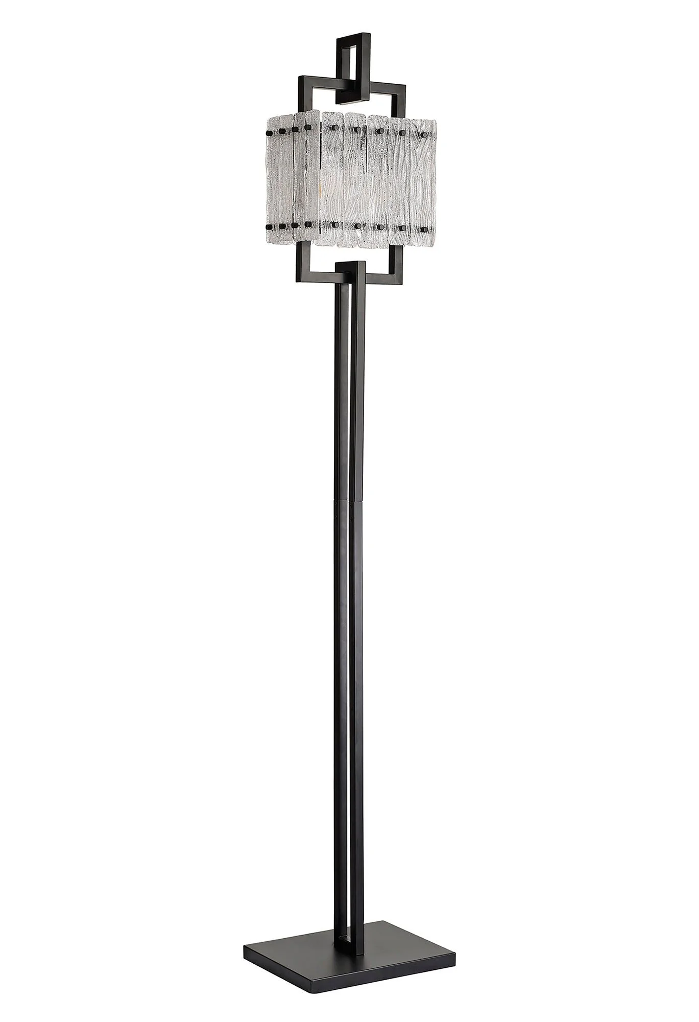 Serenity Floor Lamp, 2 Light E27, Matt Black/Crystal Sand Glass - Image 4