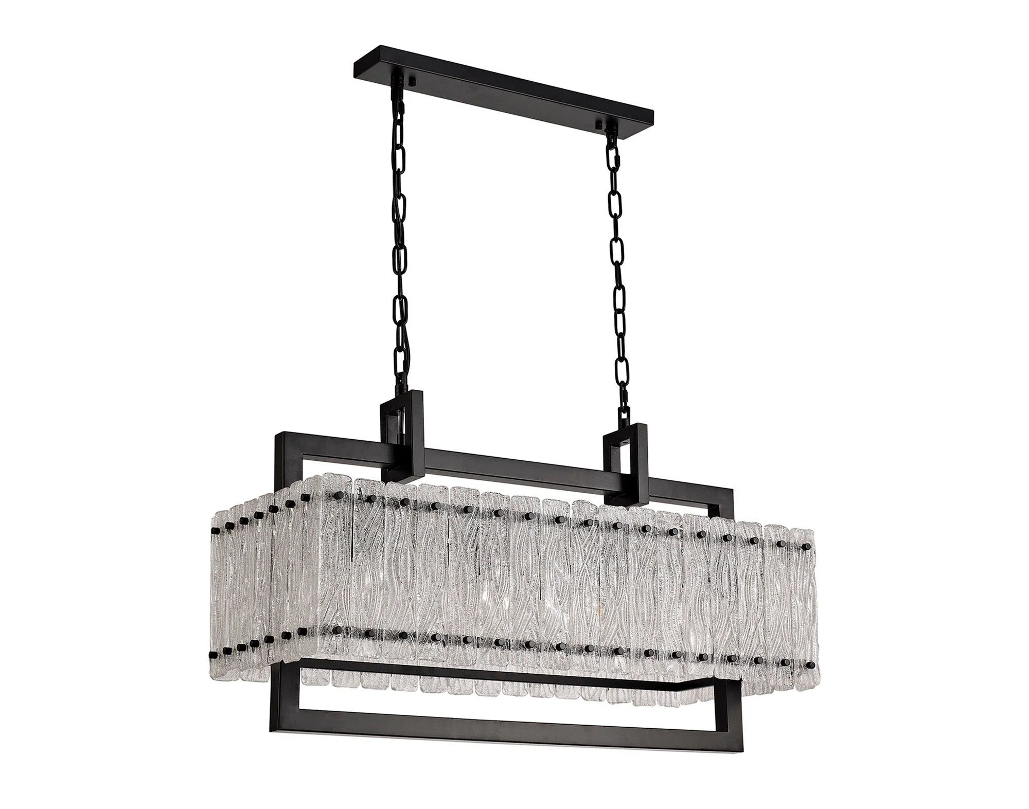 Serenity Large Linear Pendant, 8/12 Light Matt Black/Crystal Sand Glass - Image 3