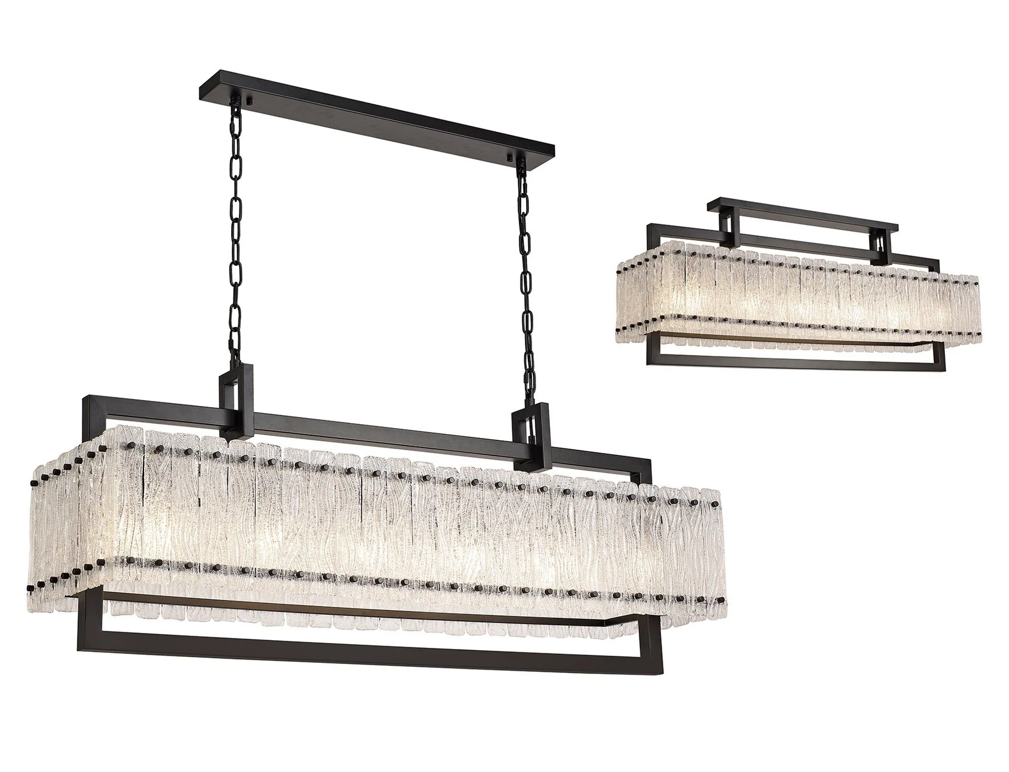 Serenity Large Linear Pendant, 8/12 Light Matt Black/Crystal Sand Glass - Image 5
